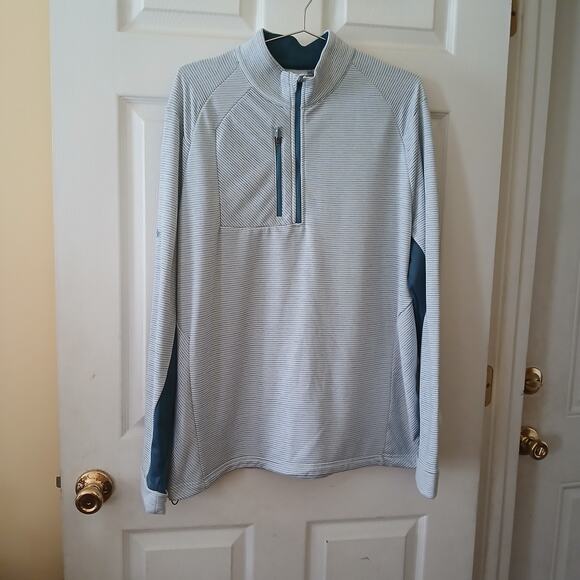 Callaway Sweater Men L Gray Striped Golf 1/4 Zip Pullover Performance Fleece - Picture 2 of 14